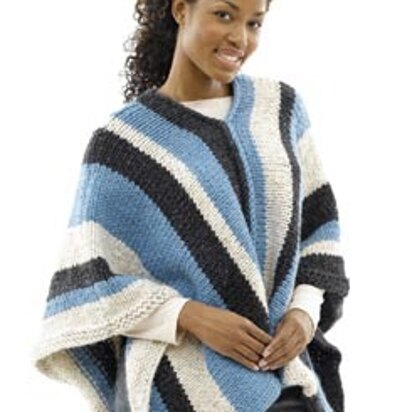 Vertical-Striped Poncho: Woman's Version in Lion Brand Wool-Ease Thick & Quick - 40493-2K