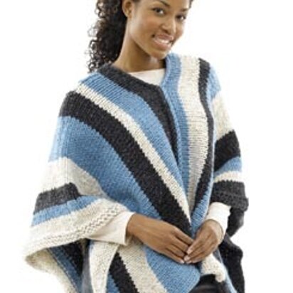 Vertical-Striped Poncho: Woman's Version in Lion Brand Wool-Ease Thick & Quick - 40493-2K - knitting pattern