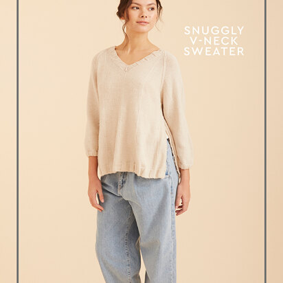 Snuggly V-Neck Sweater - Free Knitting Pattern For Women in Paintbox Yarns Baby DK