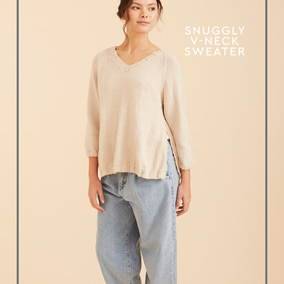 Snuggly V-Neck Sweater - Free Knitting Pattern For Women in Paintbox Yarns Baby DK - knitting pattern