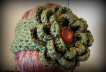 Chunky Ribbed Earwarmer Headband with Rose