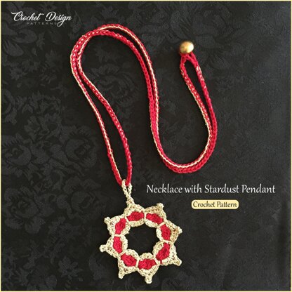 Crochet Wedding necklace with stardust pendant crochet pdf pattern + video tutorial - how to make jewelry crochet