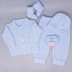 Gareth Unisex Pram set. Cardigan, Trousers, hat & booties 18-20" chest size