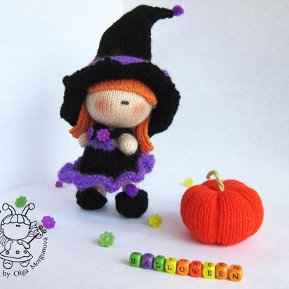 Pebble doll Young Witch and Pumpkin