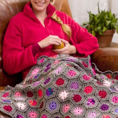 Blooming Hexagons Throw in Red Heart Super Saver Economy Solids - WR2086