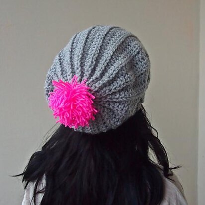 Slouchy hat with pom pom