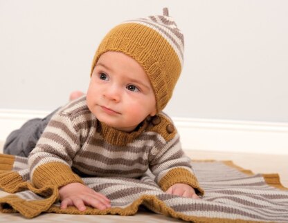 Striped Sweater, Hat and Blanket in Rico Essentials Cashlana DK - 331 - Downloadable PDF