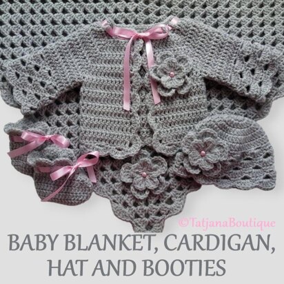 Baby Blanket, Cardigan, Hat and Booties