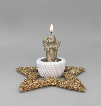 Star tealight holder in 2 versions - easy made from scraps of yarn