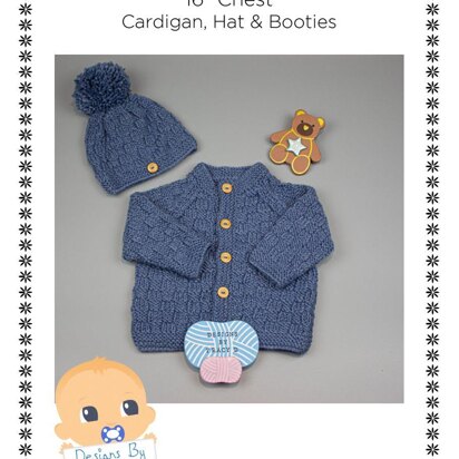 Thomas Baby Cardigan, Hat & Booties knitting pattern to fit 16" chest.