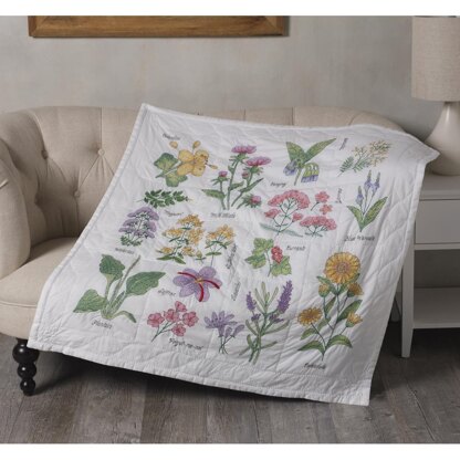 Bucilla Stamped Cross Stitch Lap Quilt Kit 45in x 45in - Wildflower Botanical