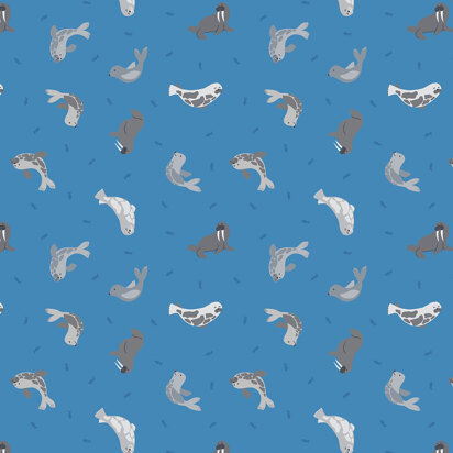 Lewis & Irene Small Things... Polar Animals - Seals on Surf Blue with Pearl