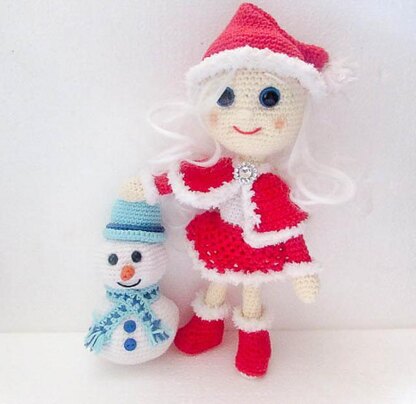 Mrs Christmas Santa Doll and Snowman