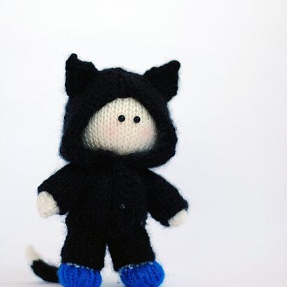 Small Boy Doll in the black cat wear