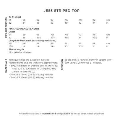 Jess Striped Top - Knitting Pattern for Women in Debbie Bliss Rialto 4ply