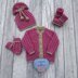 Ashe Baby cardigan, hat, booties & mitts knitting pattern newborn 16 inch chest.