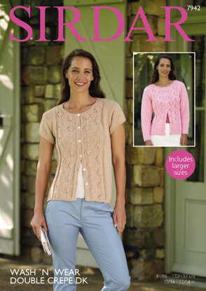 Long and Short Sleeved Cardigans in Sirdar Wash 'n' Wear Double Crepe DK - 7942 - Downloadable PDF