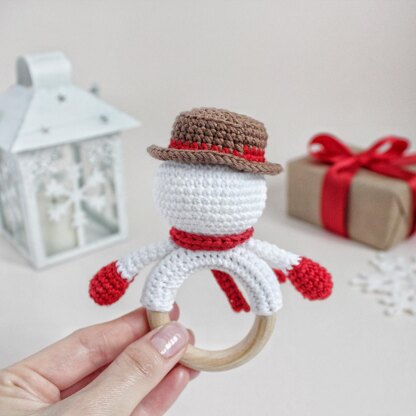 Crochet snowman amigurumi pattern baby rattle toy