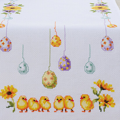 Vervaco Aida Table Runner Kit Chicks And Eggs Cross Stitch Kit