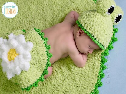 Baby Frog on a Lily Pad Hat Rug and Bum Cover Crochet PDF Pattern