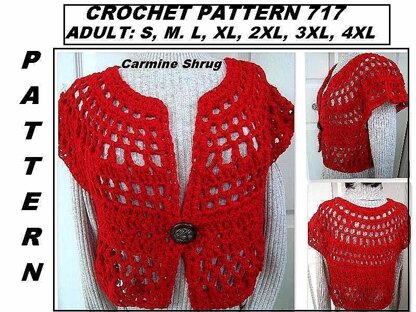 717 RED CROCHET SHRUG, SMALL TO PLUS SIZE