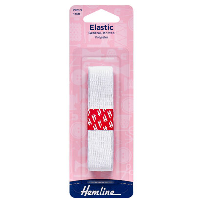 Hemline General Purpose Knitted Elastic: 1m x 20mm: White