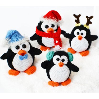 Crochet penguins. Christmas tree. Xmas decoration. Holiday decor