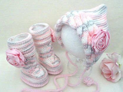 Knitting PATTERN Baby Set Baby Girl Newborn Baby Bonnet and Uggs