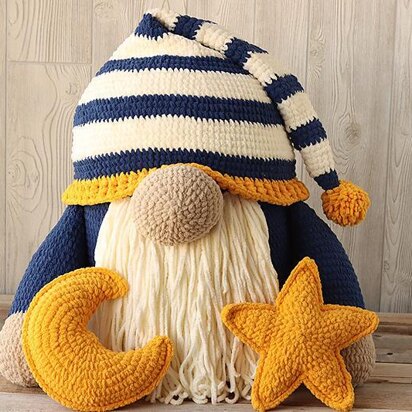 Large Sleepy Time Gnome with Moon & Star Pillows