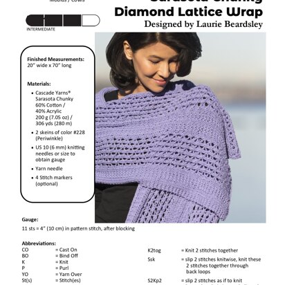 Diamond Lattice Wrap in Cascade Yarns Sarasota Chunky - C347 - Downloadable PDF