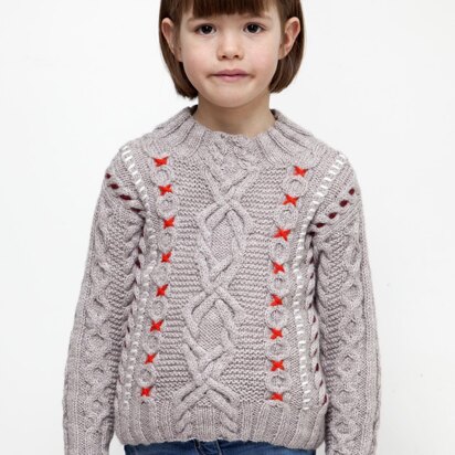 Girls Embroidered Cable Sweater in Bergere de France Barisienne - 60508-445 - Downloadable PDF