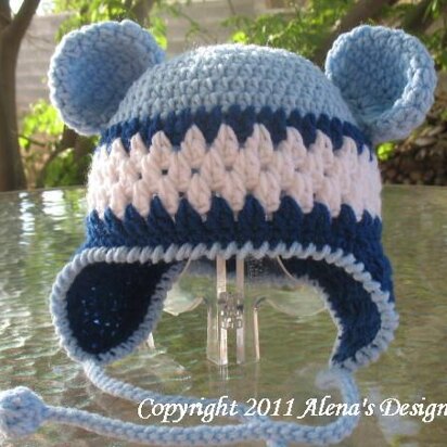 Crochet Hat with Bear Ears/blue