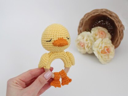 Crochet pattern duck baby rattle teether amigurumi pattern