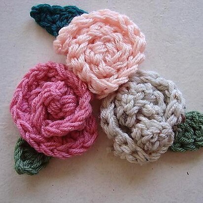 607 CROCHET rolled rose flower, and leaf