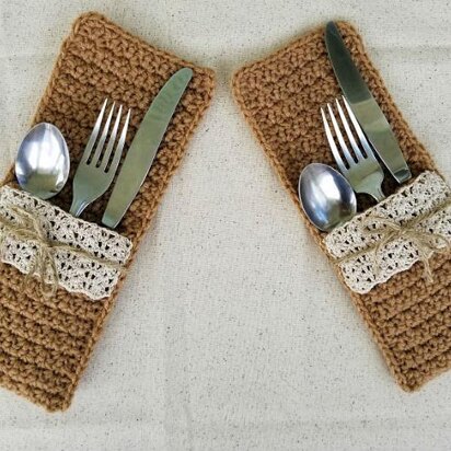 Faux Burlap and Lace Silverware Pocket