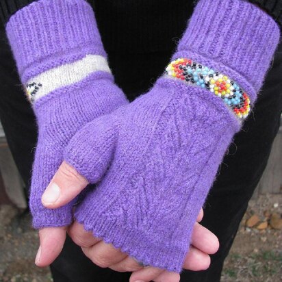 Indian Feather Fingerless Mitts & Cuffs - knitting pattern