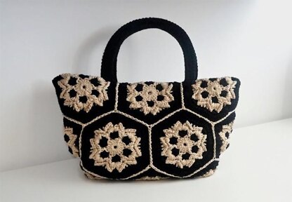 Crochet Light Beige Black Bag