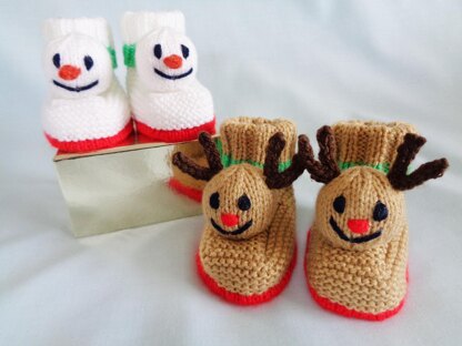 Snowman and Reindeer Baby Booties