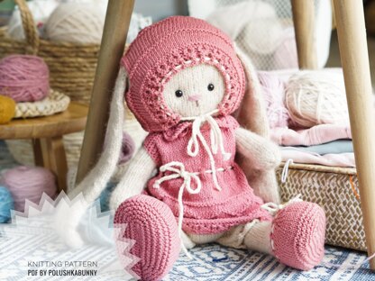 Knitting Pattern - Toy clothes - Outfit Pinky for bunny, lamb, doll