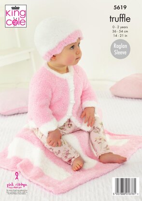 Pram Blanket, Cardigan, Hooded Top, Hat & Socks in King Cole Truffle DK - 5619 - Downloadable PDF