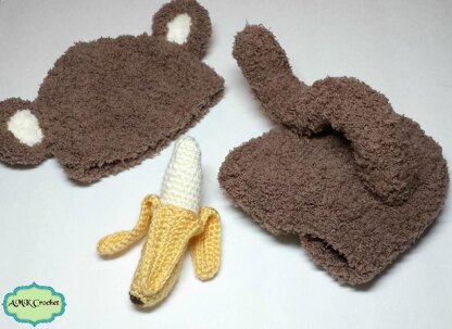 Monkey Hat, Diaper Cover, and Amiurumi Banana Set