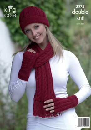 Hat, Scarves and Gloves in King Cole Baby Alpaca DK - 3274