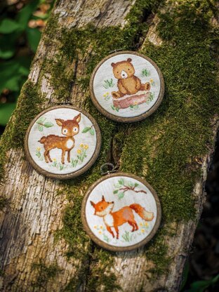 Vervaco Miniature Forest Animals Set Of 3 Cross Stitch Kit - 10cm X 10cm/4in X 4in