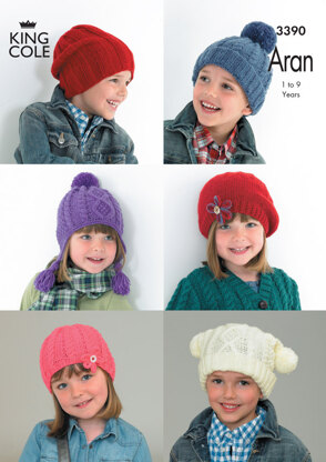 Children's Hats in King Cole Comfort Aran - 3390
