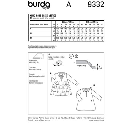 Burda Style Child's Dress B9332 - Paper Pattern, Size