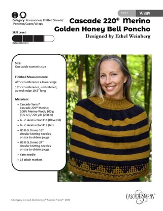 Golden Honey Bell Poncho in Cascade Yarns Cascade 220® Merino - W809 - Downloadable PDF