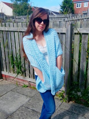 Crochet Blue Pocket Shawl Pattern