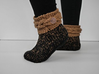 Knitting Pattern – Slippers *VRONI* Cable Knit Border – No.217E