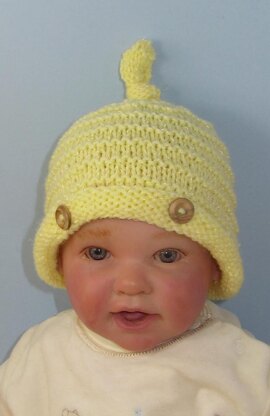 Baby Roll Brim Stripey Topknot Beanie Hat