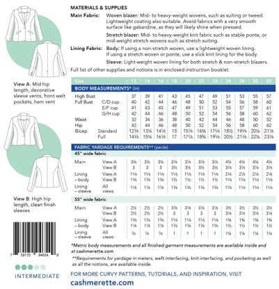 Cashmerette Auburn Blazer Pattern by Cashmerette CPP5301 - Paper Pattern, Size 12-32